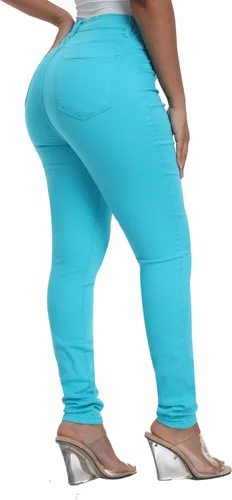 Miniatura 2 de WAYRUNZ Pantalones de mezclilla ajustados elásticos de cintura alta para mujer