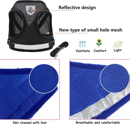 Miniatura 4 de Juego de arnés y correa para perro, chaleco reflectante ajustable de malla suave transpirable para mascotas, juego de arneses acolchados