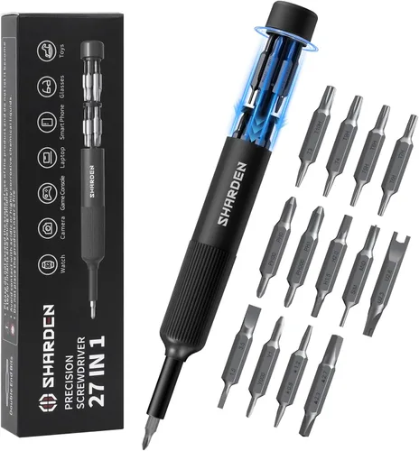 Sharden Juego de destornilladores de precisión 27-en-1 Multi Bit Destornillador pequeño Destornillador magnético Juego de destornilladores mini Negro