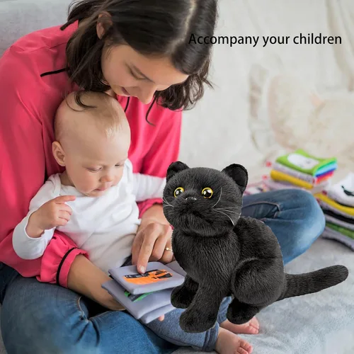 Miniatura 3 de Tiny Heart Juguete de peluche suave de imitación de gato negro de 9 pulgadas de largo, lindo y realista juguete de peluche de gato negro para niños