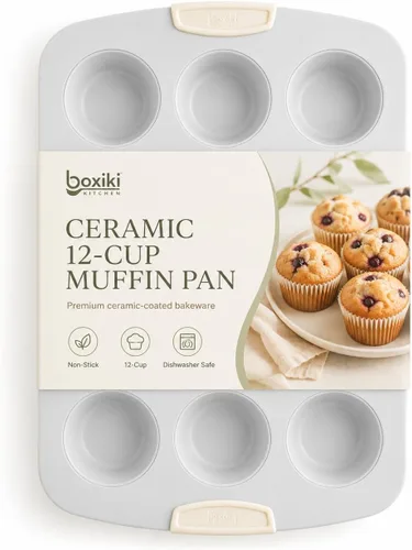 Miniatura 10 de Boxiki Kitchen Molde de acero antiadherente para magdalenas de 6 tazas con asas de silicona y forros reutilizables, perfecto para hornear magdalenas
