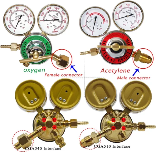 Miniatura 5 de Medidores de gas de soldadura duales, oxígeno (CGA-540) y acetileno (CGA-510) Combo de reguladores (2 PCS), regulador de soldador de gas de calibre