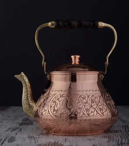 Miniatura 3 de DEMMEX Tetera grande de cobre, 0.039 in de grosor, grabada, hecha a mano en Turquía, 3.1 cuartos (2.9L)