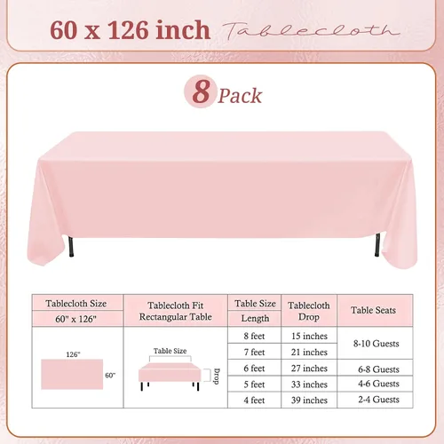 Miniatura 2 de Paquete de 8 manteles rectangulares de poliéster de 60 x 126 pulgadas para mesas de 8 pies, resistentes a las manchas y a las arrugas, lavables