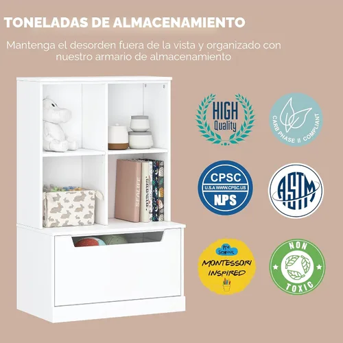 Miniatura 6 de UTEX Estantería para niños y organizador de almacenamiento de juguetes, estantería para niños pequeños con cubículos, estante de madera ajustable