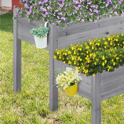 Miniatura 8 de Yaheetech Cama de jardín elevada de madera de 47 x 41 x 30 pulgadas, para horticultura, para exteriores, 2 niveles, maceta elevada para hierbas