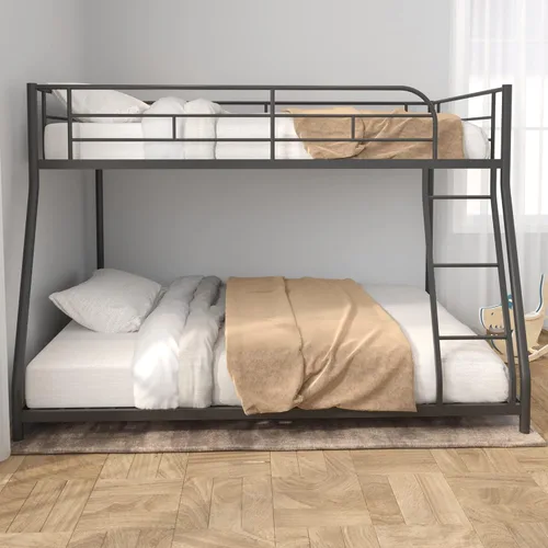 Miniatura 3 de Majnesvon Litera de metal para suelo, cama individual sobre matrimonial, litera baja, marco resistente con escalera inclinada y barandillas