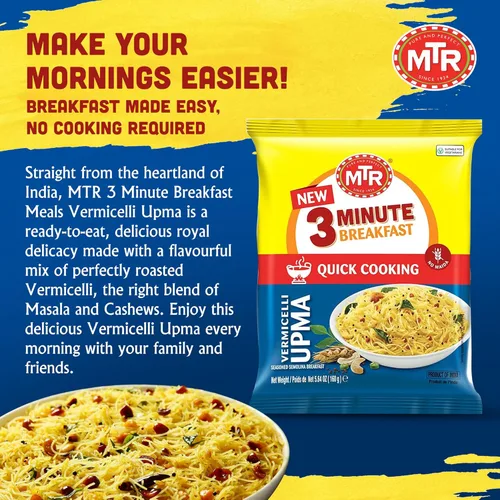 Miniatura 2 de MTR Seviyan Vermicelli Upma de 3 minutos - Mezcla lista para cocinar, auténtica comida india en solo 3 minutos, 100% vegetariana, sin conservantes