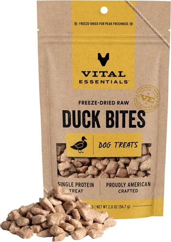 Miniatura 10 de Vital Essentials Golosinas liofilizadas para perros Bocados de pato, proteína única Calidad premium Golosinas de entrenamiento sin granos