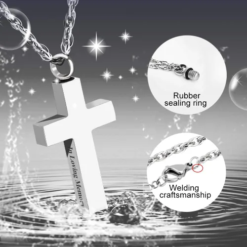 Miniatura 3 de Collar de cruz de cremación para cenizas, colgante de urna de cruz de acero inoxidable, soporte para cenizas, joyería conmemorativa para mujeres