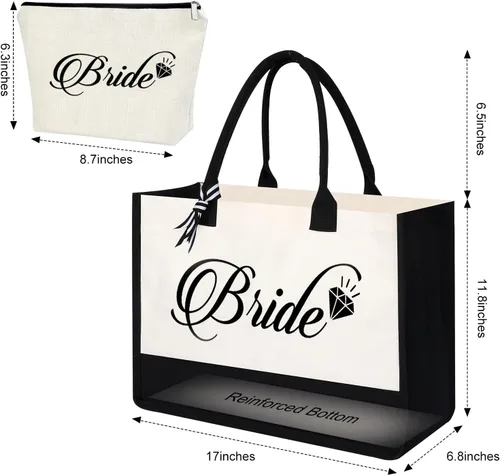 Miniatura 3 de AYGE Canvas Tote Bag, Makeup Bag, Gifts for Bridesmaid, Maid of Honor, Bride, Mother of The Bride, Mrs Gifts