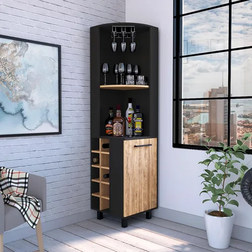 Miniatura 2 de Tuhome Kaia - Armario esquinero de bar, bar compacto con estante para vino de diez botellas, gabinete de una sola puerta, dos estantes abiertos