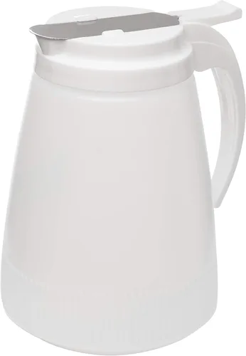 EcoQuality Dispensador de jarabe de plástico de 32 onzas con tapa de plástico y cubierta deslizante de acero inoxidable, dispensador de jarabe,