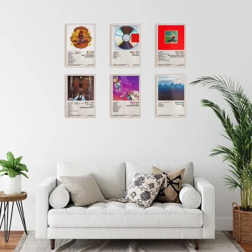 Miniatura 7 de ManRule Juego de pósteres de Kanye West de 6 piezas, pósteres de portada de álbum, pósteres de música de 8 por 12 pulgadas, arte de pared de lienzo
