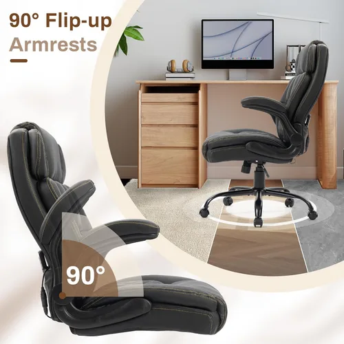 Miniatura 5 de Silla de oficina de masaje, sillas de escritorio ergonómicas mecedoras de 500 libras con 4 puntos de vibración y calor, reposabrazos abatibles Pu