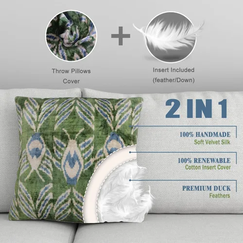 Miniatura 3 de CANVELLO -Exquisita almohada/cojín de plumón: almohadas de plumas elegancia y arte Almohadas icónicas con diseño Ikat Seda de terciopelo suave