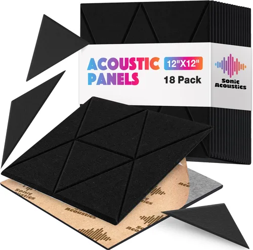Paquete de 18 paneles acústicos autoadhesivos, paneles absorbentes de sonido de 12 x 12 x 0.4 pulgadas, paneles cuadrados de alta densidad a prueba