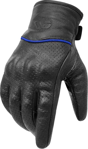 WD Motorsports Vegas - Guantes de cuero para motocicleta para hombres y mujeres, guantes de equitación con protección táctil y nudillos, guantes de