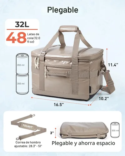 Miniatura 4 de TOURIT Lonchera térmica con lados blandos 48/60 latas gran bolsa de almuerzo plegable, caja de hielo, 8.4/10.6 galones enfriadores sin fugas