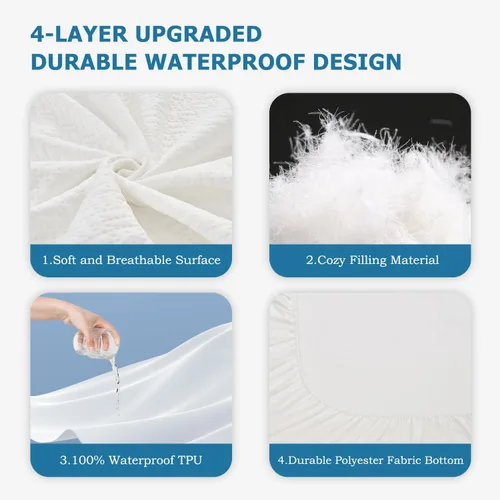Miniatura 4 de SOCHOW Protector de colchón impermeable de 4 capas ultra suave de alta calidad, tamaño matrimonial, funda de colchón refrescante con bolsillo