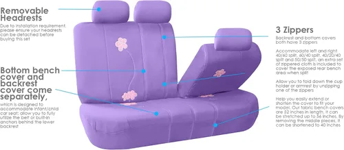 Miniatura 5 de FH Group Fundas de asiento de automóvil con bordado floral, ajuste universal, asiento trasero de banco dividido, funda de asiento lavable para SUV