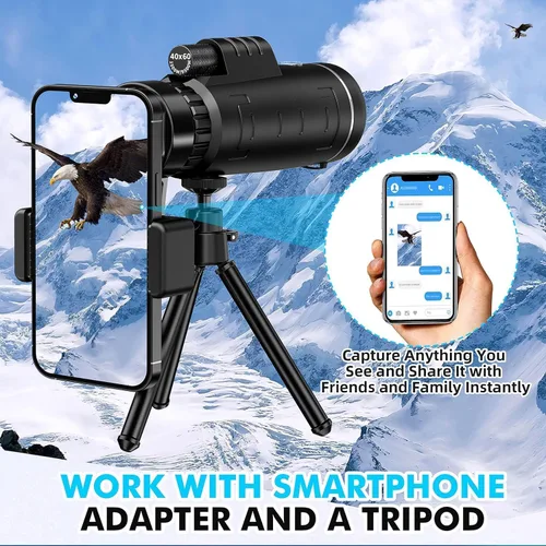 Miniatura 5 de Telescopio de 40 x 60 con adaptador de teléfono inteligente y fundas para telescopio, telescopio para adultos de alta potencia, monocular