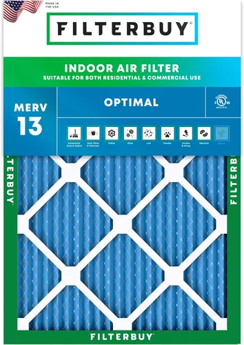 Filterbuy Filtro de aire 8x14x1 MERV 13 Defensa Óptima contra Humo y Alergias (Paquete de 1), Filtros de Reemplazo Electrostáticos Plisados HVAC AC