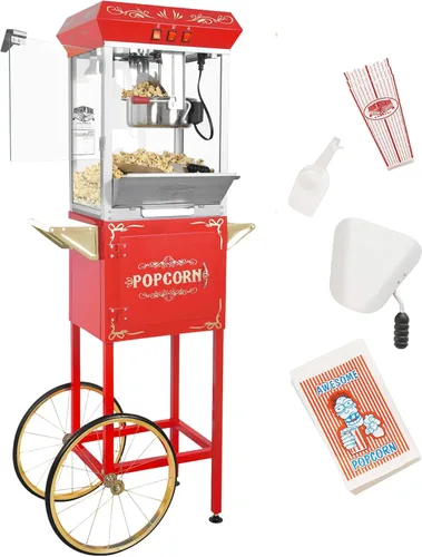 Great Northern Popcorn - Máquina para hacer palomitas de maíz con carro, hervidor de acero inoxidable de 8 onzas que hace hasta 48 tazas, estilo Rojo