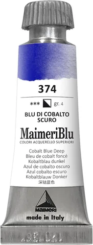 Maimeri Blu Pintura de acuarela de un solo pigmento de 0.4 fl oz – Pintura de acuarela profesional PB74 azul cobalto – Tubo de pintura de acuarela