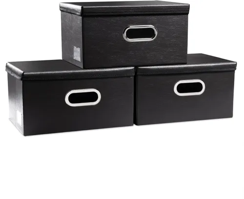Miniatura 30 de PRANDOM - Cajas de almacenamiento grandes apilables con tapas (paquete de 5 unidades), contenedores organizadores de almacenamiento plegables