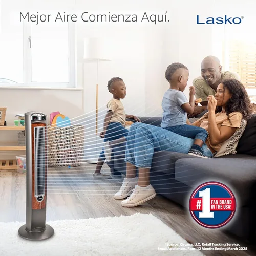Miniatura 2 de Lasko Ventilador de torre oscilante con control remoto, ventiladores de piso silenciosos para dormitorio, 42 pulgadas, grano de madera y gris, T42954