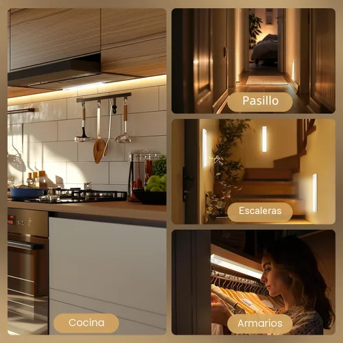 Miniatura 7 de Paquete de 2 luces para debajo del gabinete, 3 temperaturas de color, luz con sensor de movimiento para interiores, luces LED recargables