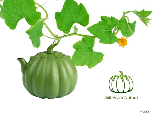 Miniatura 8 de VICSKY Tetera de hierro fundido de calabaza, tetera japonesa de tetsubin, 40 onzas, interior esmaltado e infusor extendido para hojas sueltas