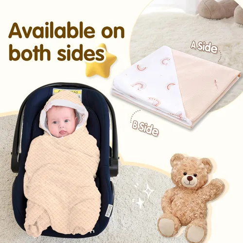 Miniatura 4 de Miracle Baby Manta de asiento de automóvil para bebés, manta de gofre para bebés recién nacidos, doble capa, adecuada para todas las estaciones