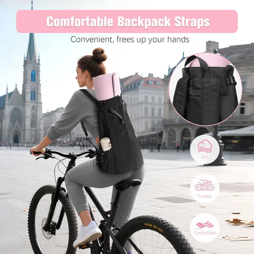Miniatura 3 de WOMACO Bolsa para esterilla de yoga, portador de bloques de yogamat ajustable con correas de mochila y bolsillos laterales, mochila de yoga