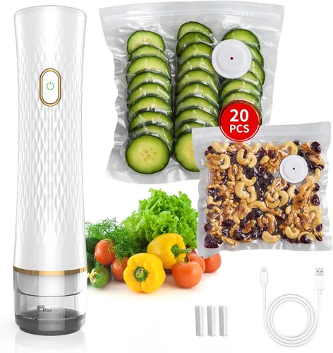 Sellador al vacío para alimentos: mantiene los alimentos frescos hasta 10 veces más tiempo, inalámbrico, recargable y fuerte succión para