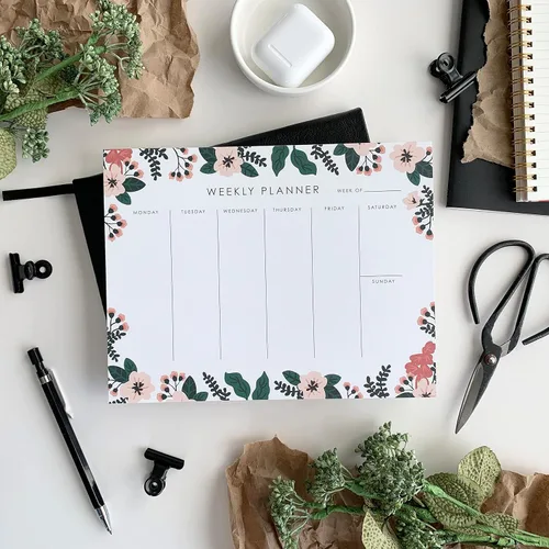 Miniatura 2 de Bloc de notas de planificador semanal, 9 x 7 pulgadas, 52 hojas extraíbles, planificador de escritorio sin fecha, calendario y organizador