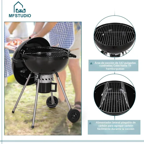 Miniatura 3 de MFSTUDIO Master Kettle - Parrilla de carbón de 22 pulgadas, parrilla premium para exteriores con termómetros, tapa esmaltada de porcelana y colector