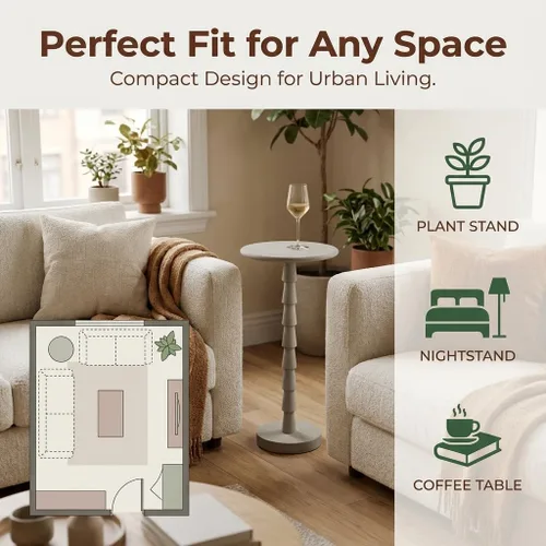 Miniatura 3 de Relso Sakala Mesa de Bebidas de Madera Maciza de Mango - 24 Pulgadas de Alto, Elegante Mesa Lateral, Mesa Terminal Moderna para Sala de Estar