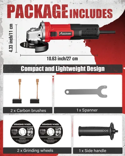 Miniatura 9 de AVID POWER Amoladora angular de 4-1/2 pulgadas, amoladora eléctrica de 750 W, 6.5 amperios, 11500 RPM, con muelas, mango auxiliar, llave para moler