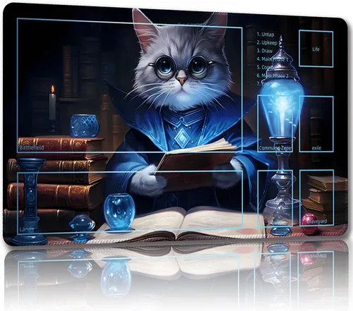 Miniatura 23 de Tapete de juego para MTG, con bolsas de almacenamiento gratis, tapete de juego de 24 x 14 pulgadas, TCG y alfombrillas de juego de mesa para Gato
