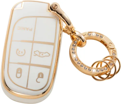Gematay Compatible con llavero de Jeep, funda para llave de automóvil para Grand Cherokee Renegade Wrangler, accesorios color blanco