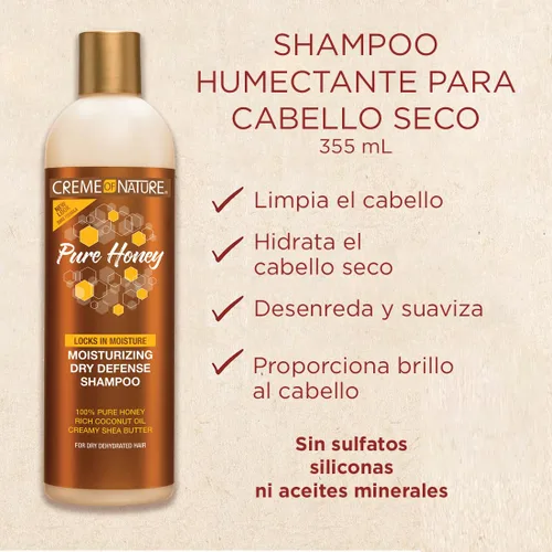 Miniatura 2 de Creme of Nature Champú hidratante Pure Honey Dry Defense, limpia y restaura suavemente la humedad, con aceite de coco y manteca de karité