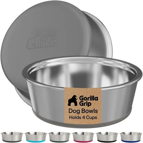 Miniatura 19 de GORILLA GRIP Tazones para perros, acero inoxidable 304 de grado alimenticio, capacidad para 2 tazas cada uno (16 onzas líquidas) para alimentos