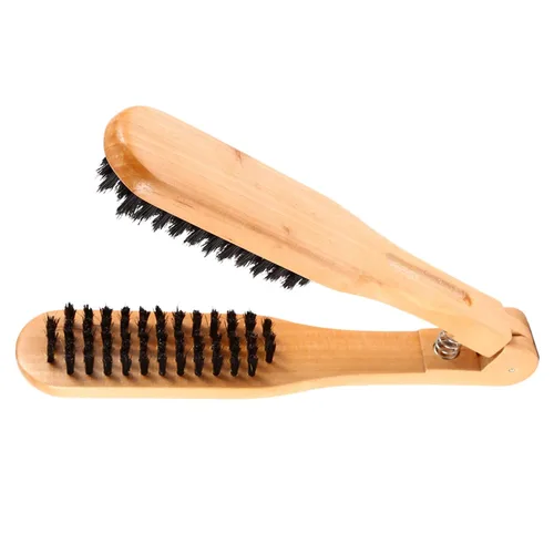 Miniatura 3 de Peine de peluquería antiestático de doble cara y cerdas de madera - Cepillo alisador con abrazadera para el cabello para peluquería profesional