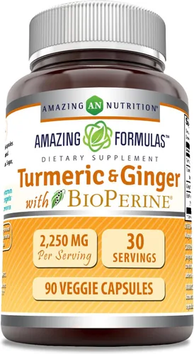 Miniatura 4 de Amazing Formulas Curcumina de cúrcuma y jengibre con suplemento BioPerine 1500 mg por porción 180 cápsulas vegetales Sin OMG Sin gluten
