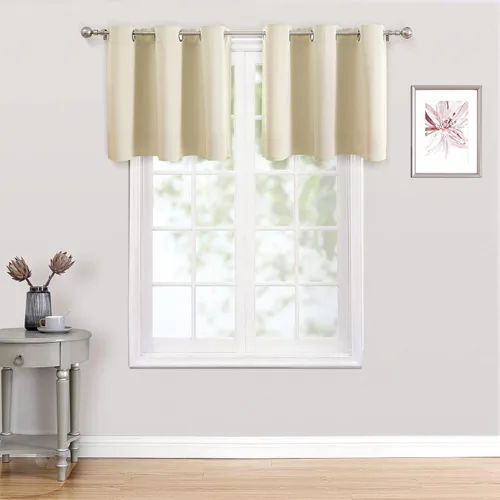 ChrisDowa - Cortinas de cenefa pequeñas para cocina, cortinas cortas con ojales y aislamiento térmico para oscurecer la sala y habitación (2 Beige