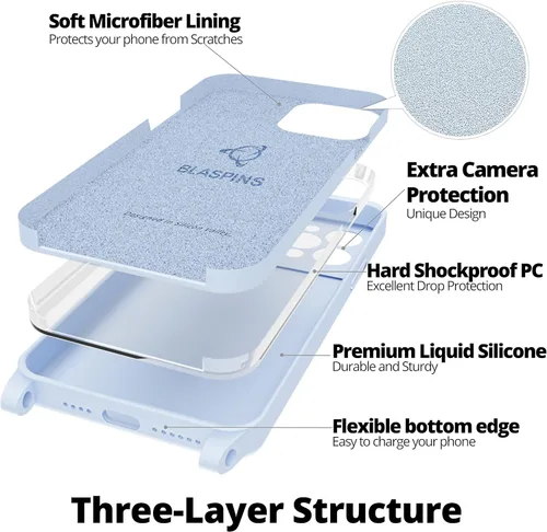 Miniatura 6 de Funda con correa de cuerda para iPhone 15 Plus, cuello cruzado manos libres, correa de cuerda ajustable y extraíble, funda protectora a prueba