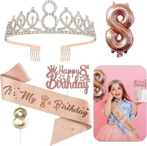 Miniatura 7 de Decoraciones de cumpleaños de 3 para ella – 5 regalos que incluyen corona de tercera tiara, banda, decoración de pasteles, globos, velas