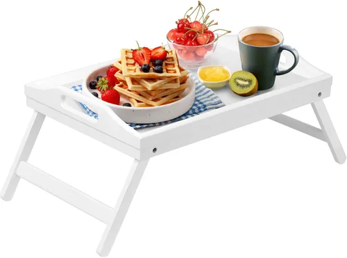 Miniatura 14 de Artmeer Mesa Bandeja de Cama con Patas Plegables, Bandeja de Desayuno de Bambú con Asas Ideal para Sofá, Cama, Comer, Trabajar, Usada Como
